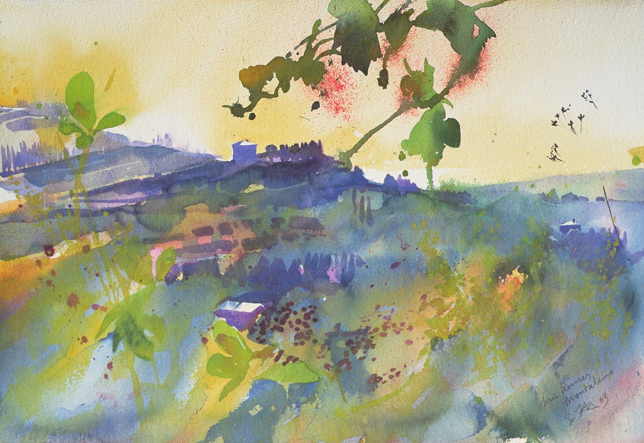 Tre case Montalcino, Italia, 2003 (acquerello) da Simon Fletcher
