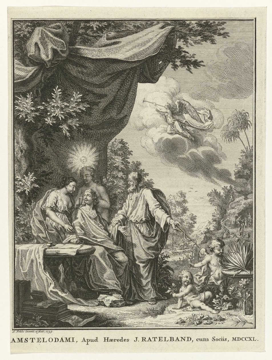 Scrittore circondato da figure allegoriche da Simon Fokke