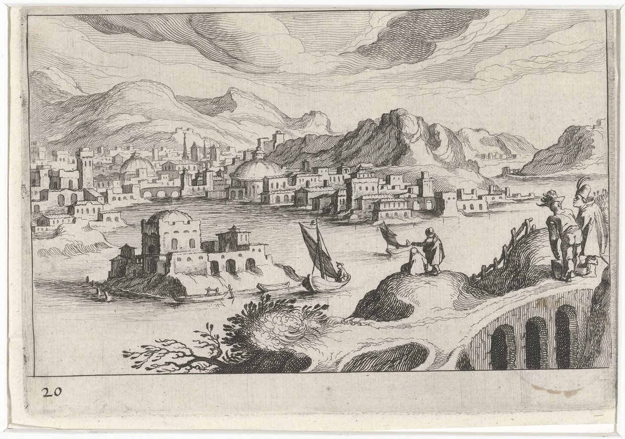 Veduta di una città in una valle fluviale da Simon Frisius