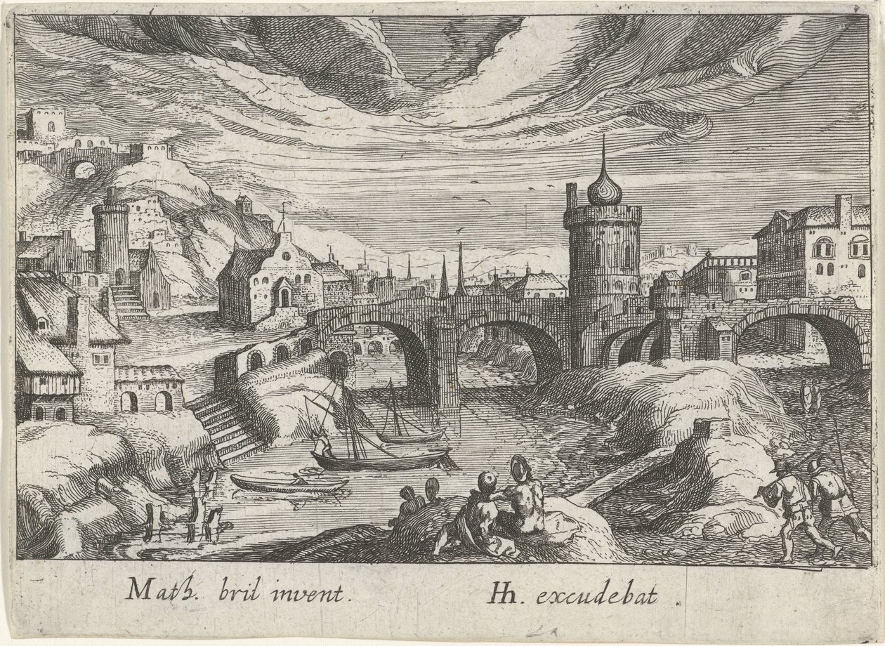 Veduta urbana con un fiume da Simon Frisius