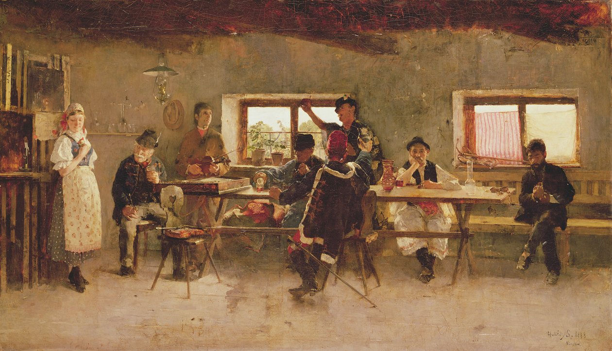 Festaioli in un pub, 1888 da Simon Hollosy