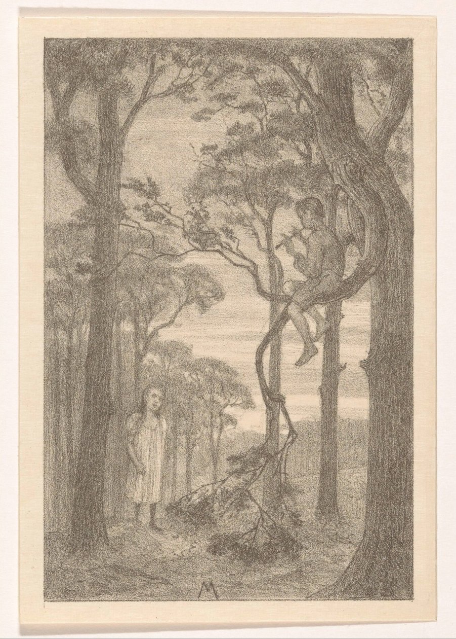 Ragazza e suonatore di flauto nel bosco da Simon Moulijn