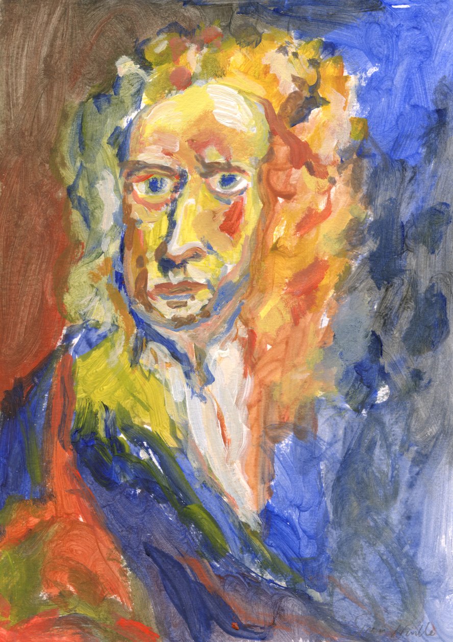 Sir Isaac Newton, 2023 (acrilico su carta) da Simon Neville