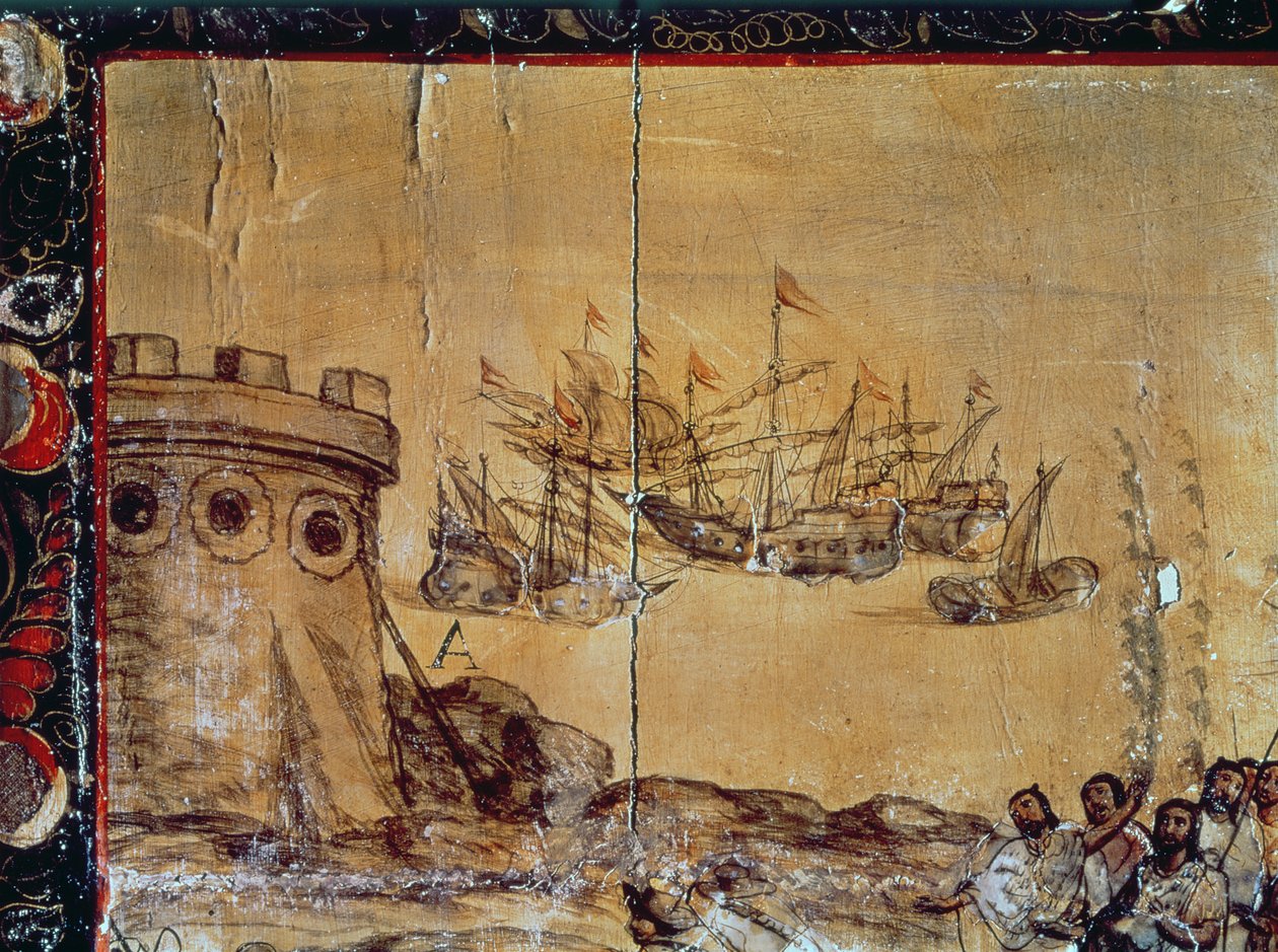Cortés salpa per il Messico, 1518 da Spanish School