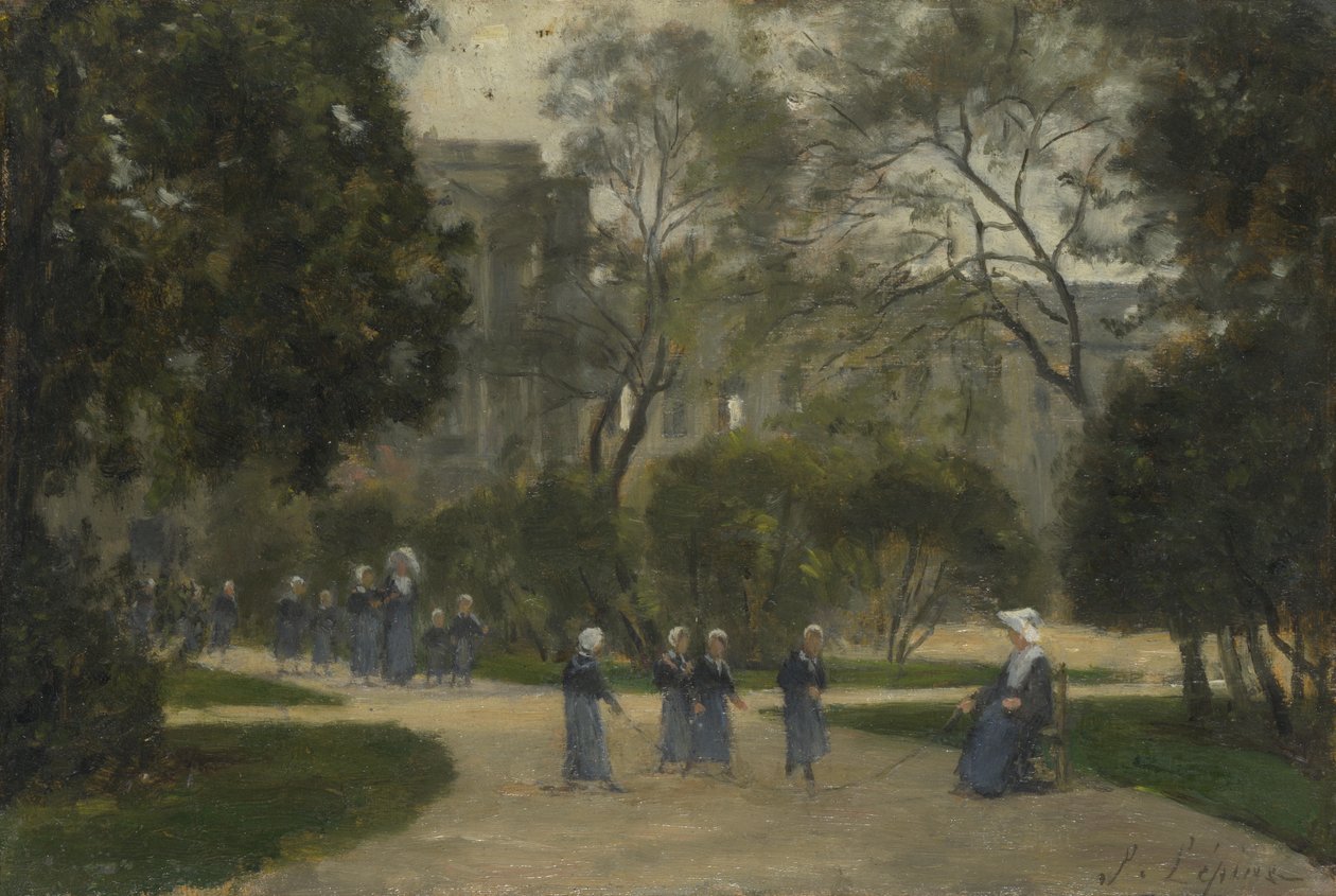Suore e scolarette nei Giardini delle Tuileries, Parigi da Stanislas Victor Edouard Lepine