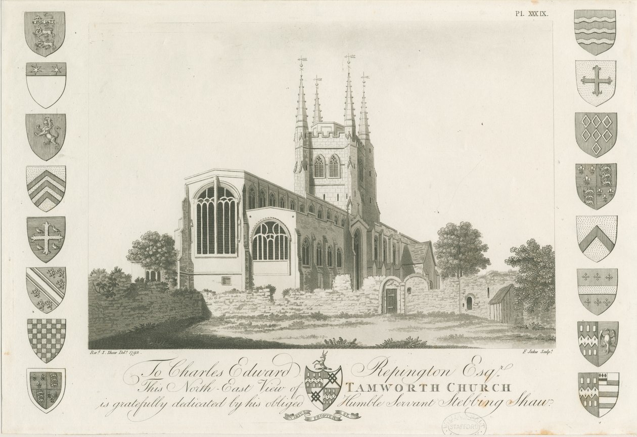 Chiesa di Tamworth (acquaforte, 1792) da Stebbing Shaw