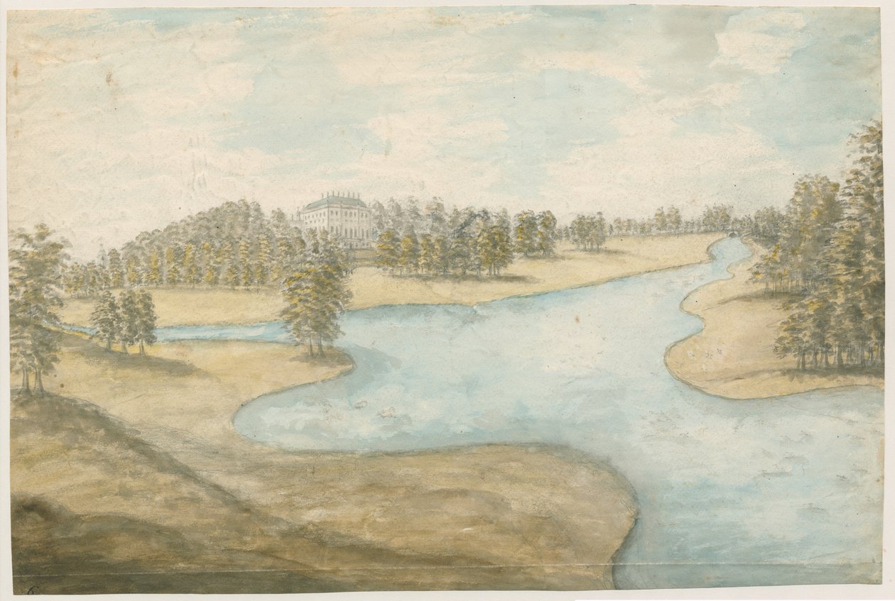 Teddesley Hall: acquerello, nd [1762-1802] da Stebbing Shaw