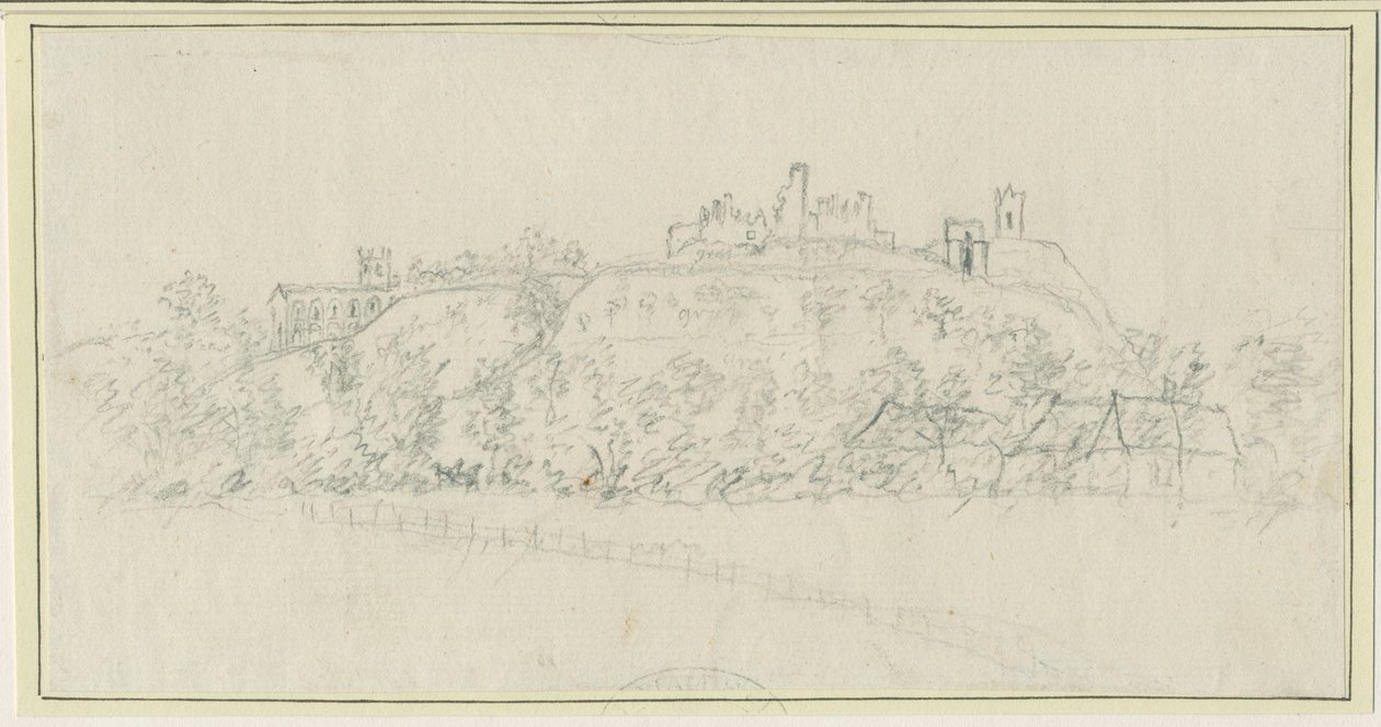 Castello di Tutbury: disegno a matita da Stebbing Shaw