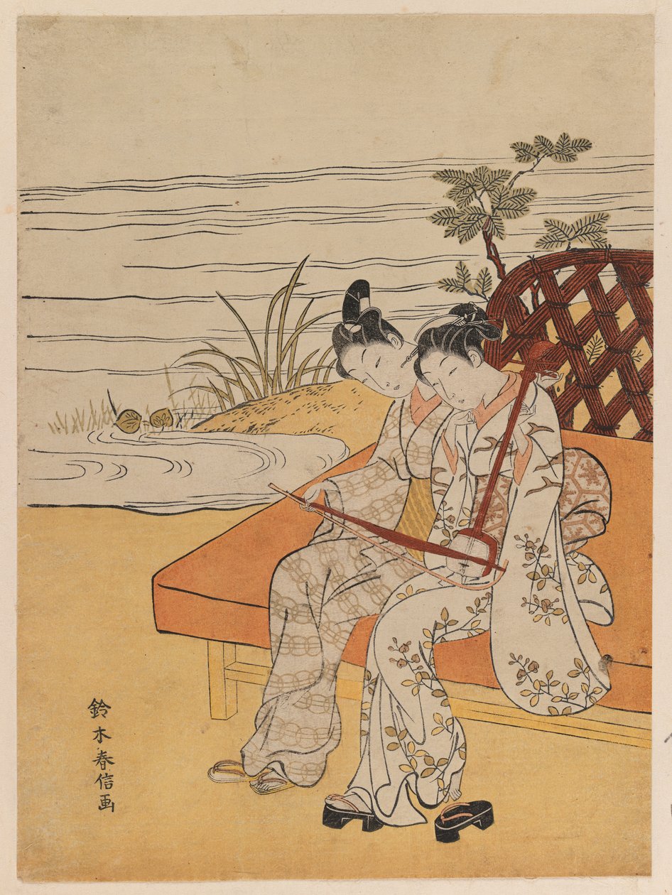 Suonatori di Kokyu in passeggiata, c.1765 da Suzuki Harunobu