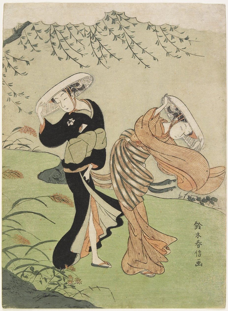 Due donne in forte vento da Suzuki Harunobu