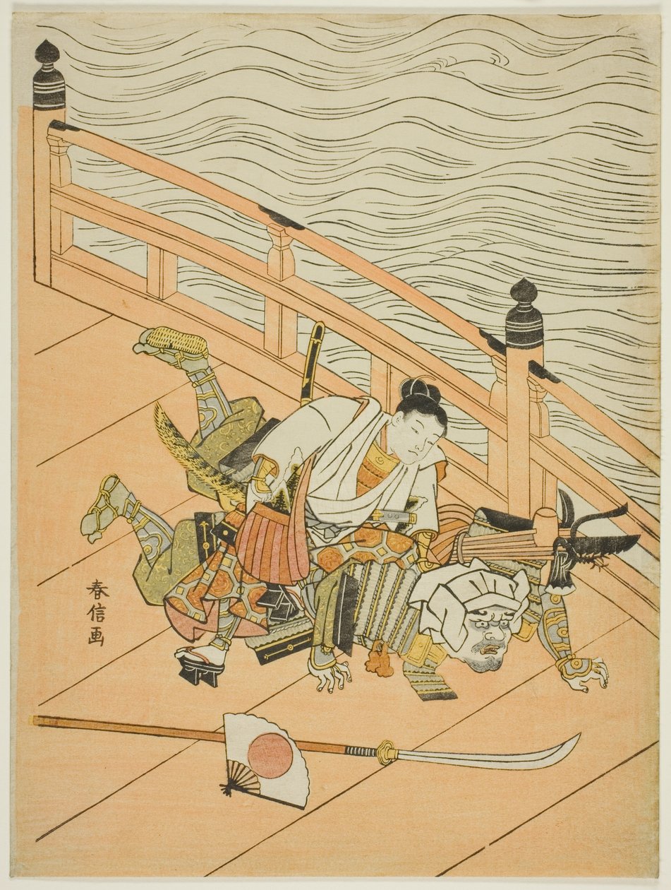 Ushiwakamaru e Benkei che combattono sul ponte Gojo da Suzuki Harunobu