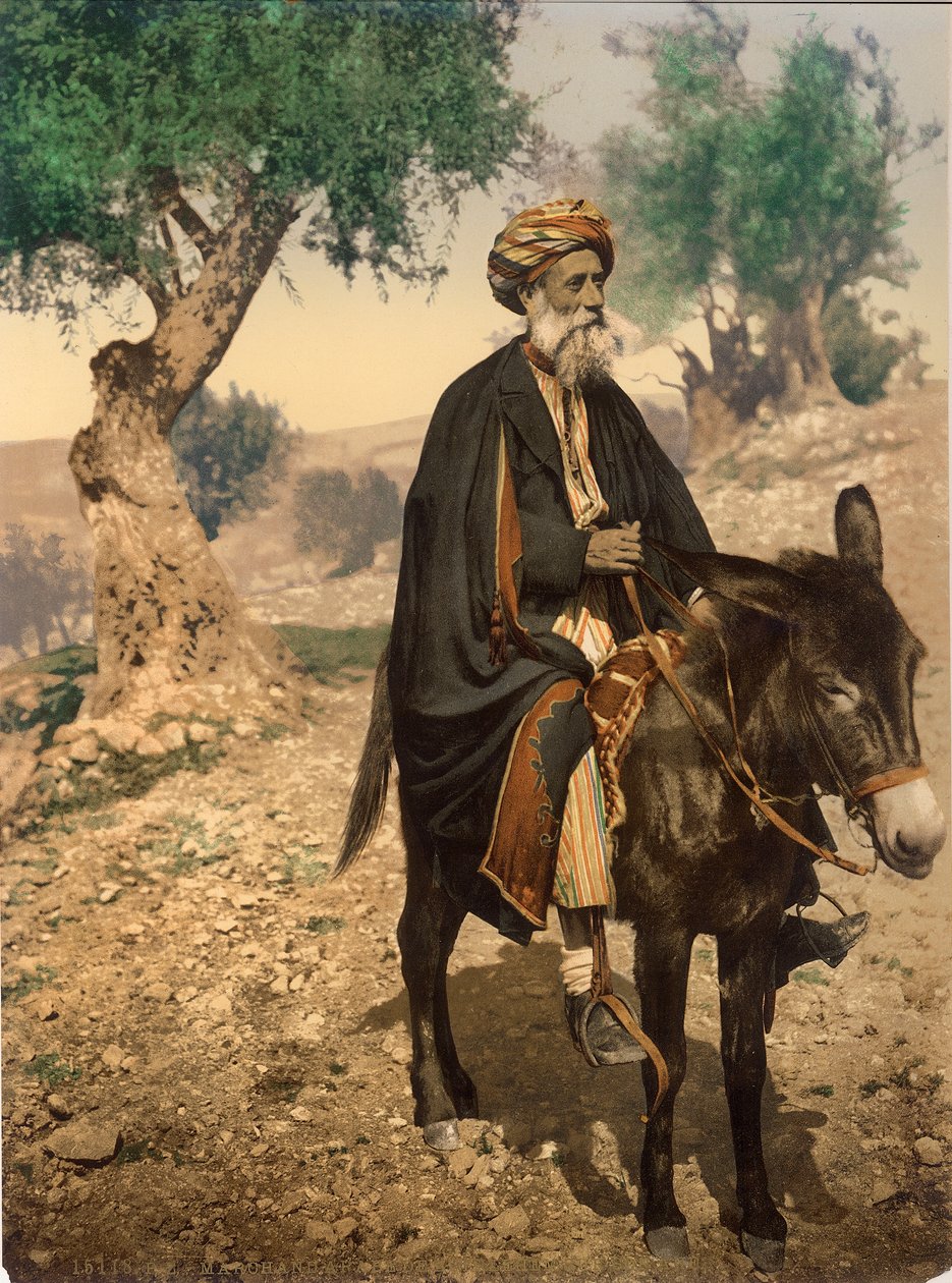 Uomo arabo di Betlemme sul suo asino, c.1880-1900 da Swiss Photographer
