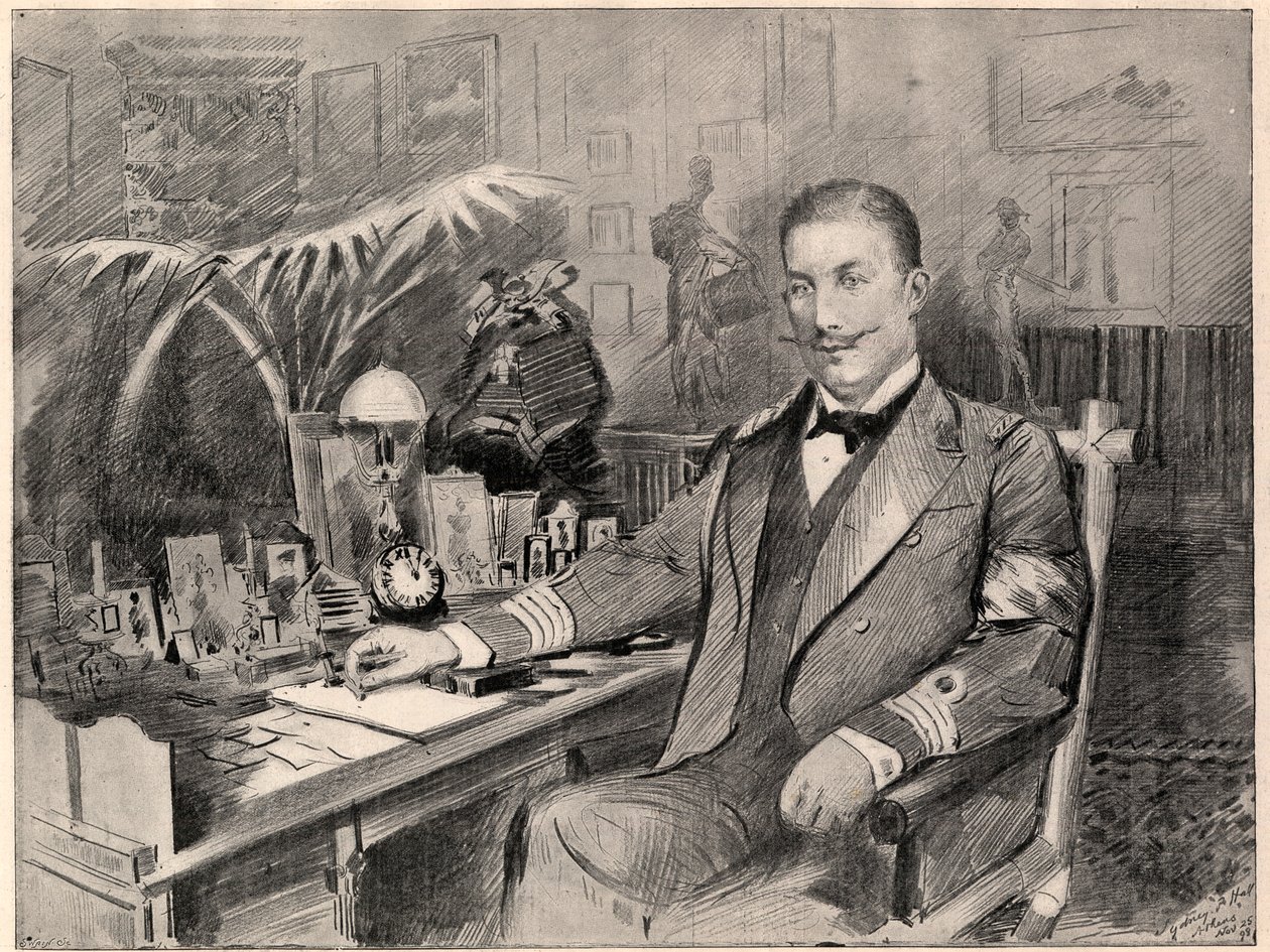 Principe Giorgio di Grecia e Danimarca, alto commissario di Creta, a casa ad Atene, 1898. da Sydney Prior Hall