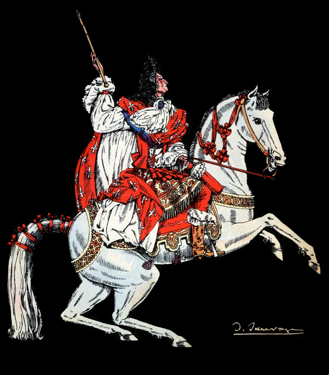 Ritratto equestre di Luigi XIV (1638-1715) re di Francia - Illustrazione di Sylvain Sauvage per il libro 