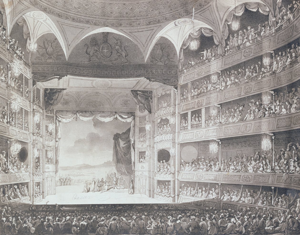 Interno del Drury Lane Theatre, Londra, 1808 da Pugin and Rowlandson