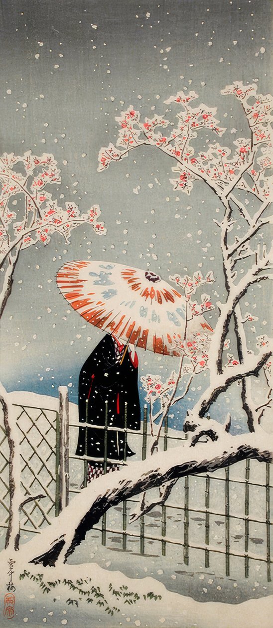 Albero di prugne nella neve da Takahashi Hiroaki
