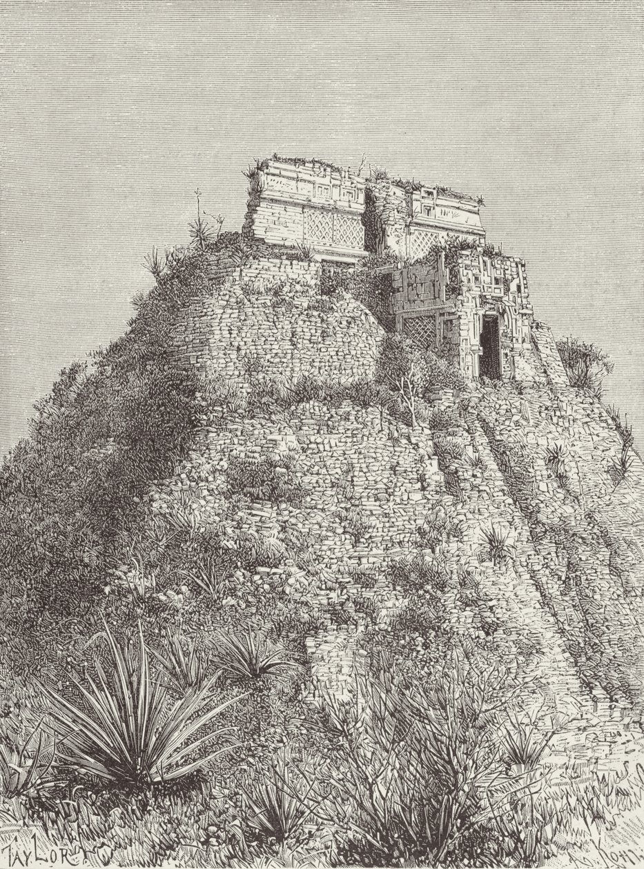 La Casa dei Nani a Uxmal, da Le Antiche Città del Nuovo Mondo, di Claude-Joseph-Desire Charnay, inciso da A. Kohl, pub. 1887 da Taylor after Taylor after