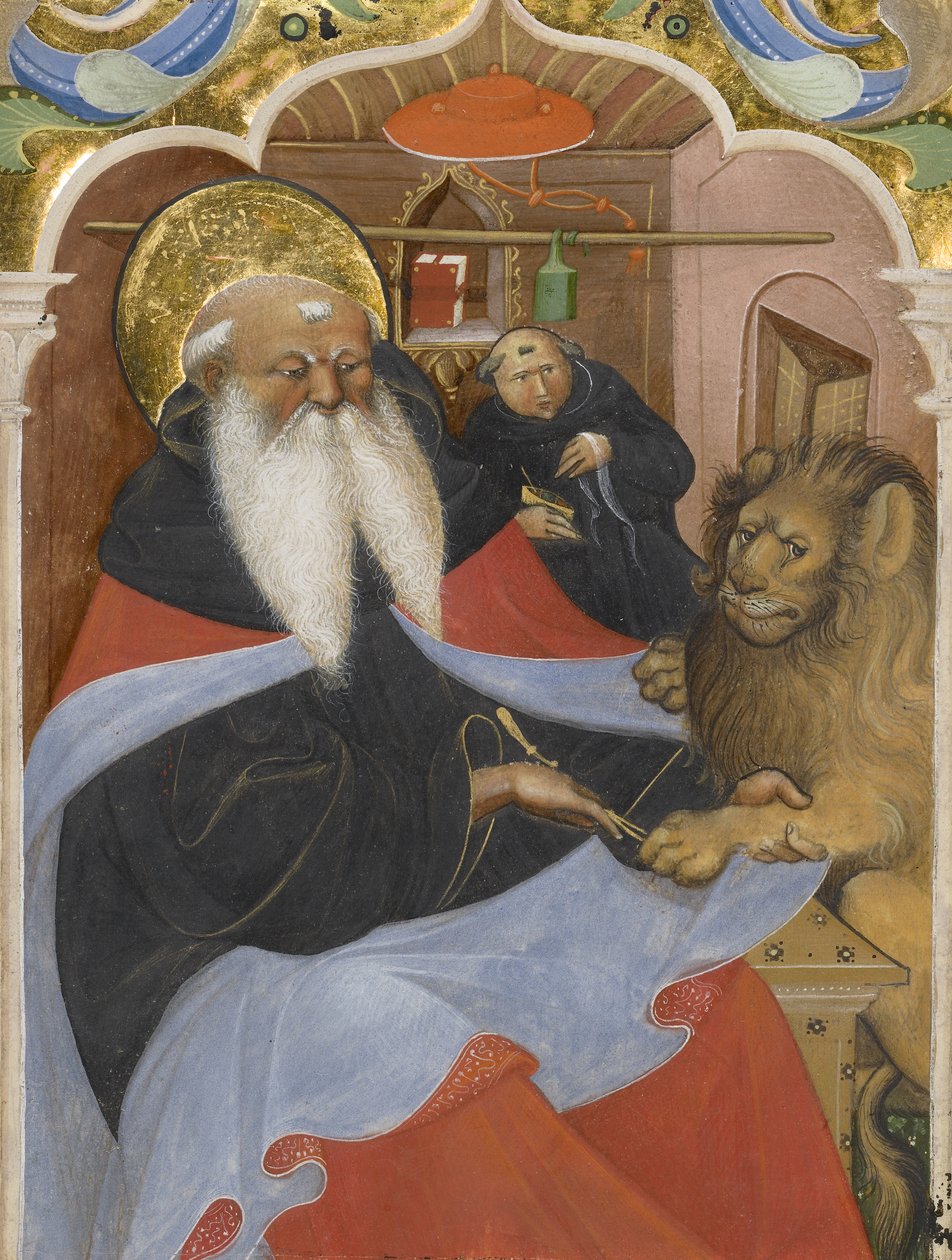 San Girolamo estrae una spina dalla zampa di un leone Ms 106, 1425-50 da The Master of the Murano Gradual