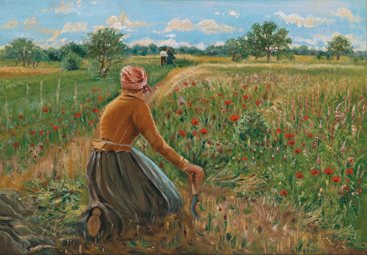 Contadina inginocchiata con falce da Theodor von Hormann