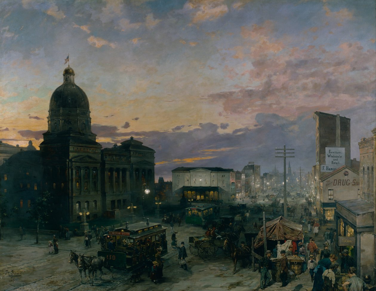 Washington Street, Indianapolis al crepuscolo, 1892-1895 da Theodor Groll