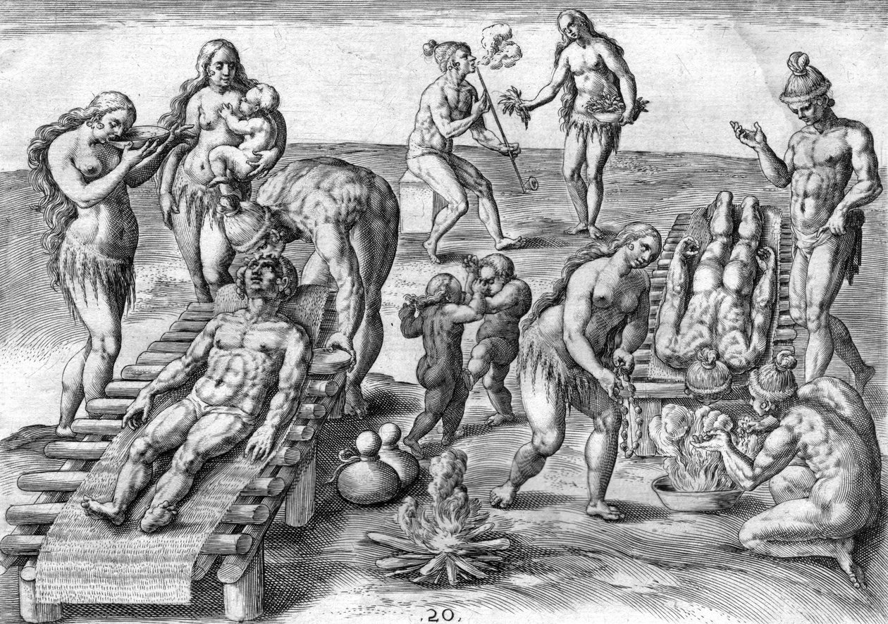 Indiani Timucua curano i malati da Theodor de Bry