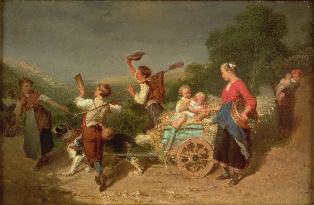 Bambini con un carretto per cani da Theodore Gerard