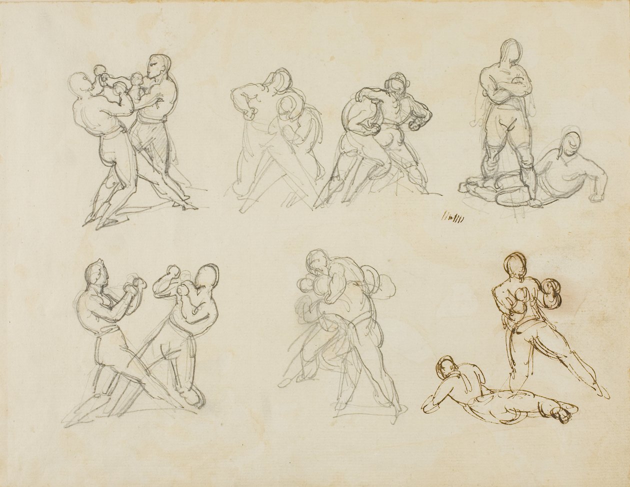 Sette schizzi di coppie di pugili da Theodore Gericault