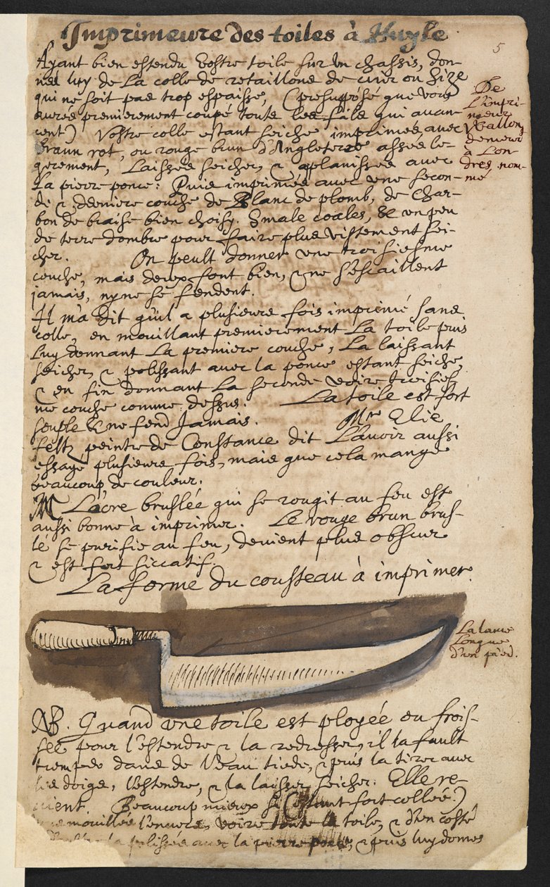 Coltello da innesco (illustrazione) da Theodore Turquet de Mayerne