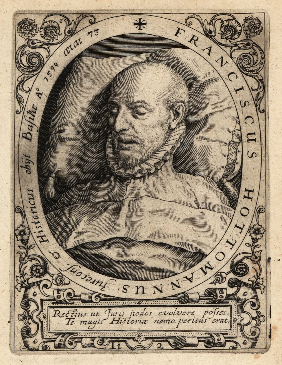 Francois Hotman, sul letto di morte da Theodore de Bry