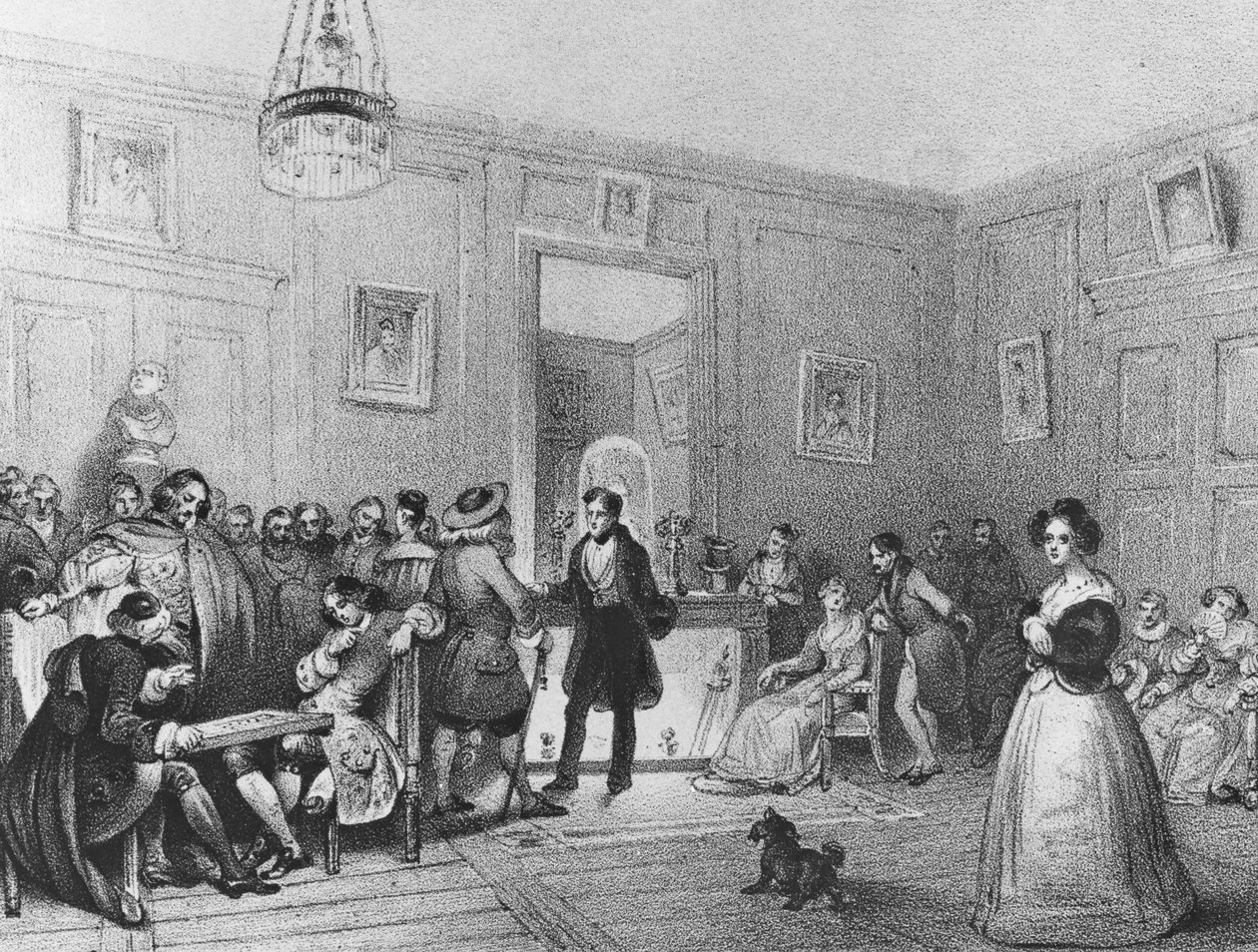 Foyer degli attori al Théâtre Français, inciso da Pierre Joseph Challamel, c.1850 da Theophile Evariste Fragonard