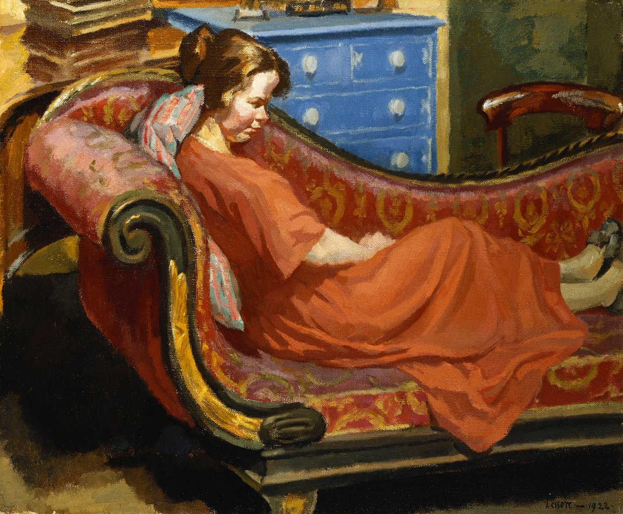 Ragazza che riposa su una chaise longue da Therese Lessore