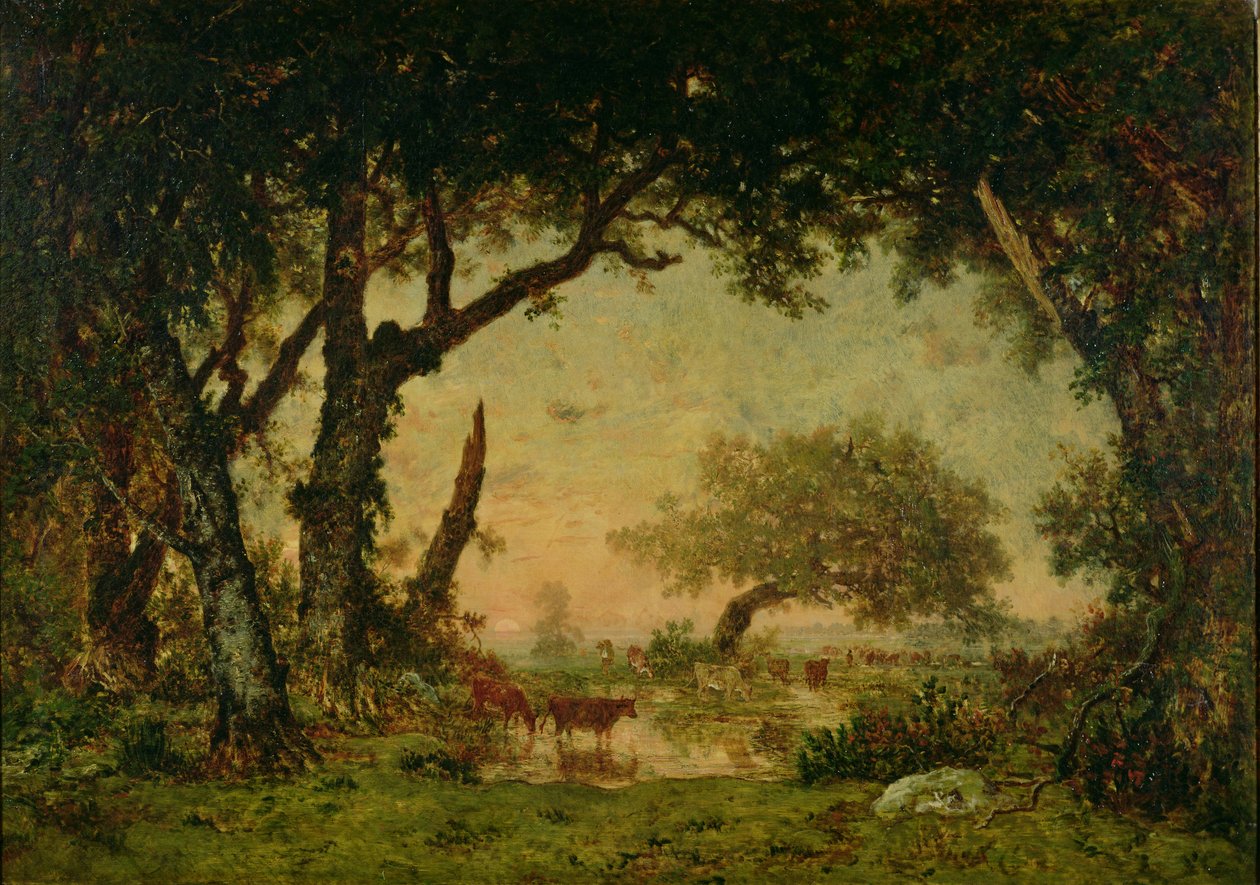 Il bordo della foresta a Fontainebleau, tramonto, 1850-51 da Pierre Etienne Theodore Rousseau