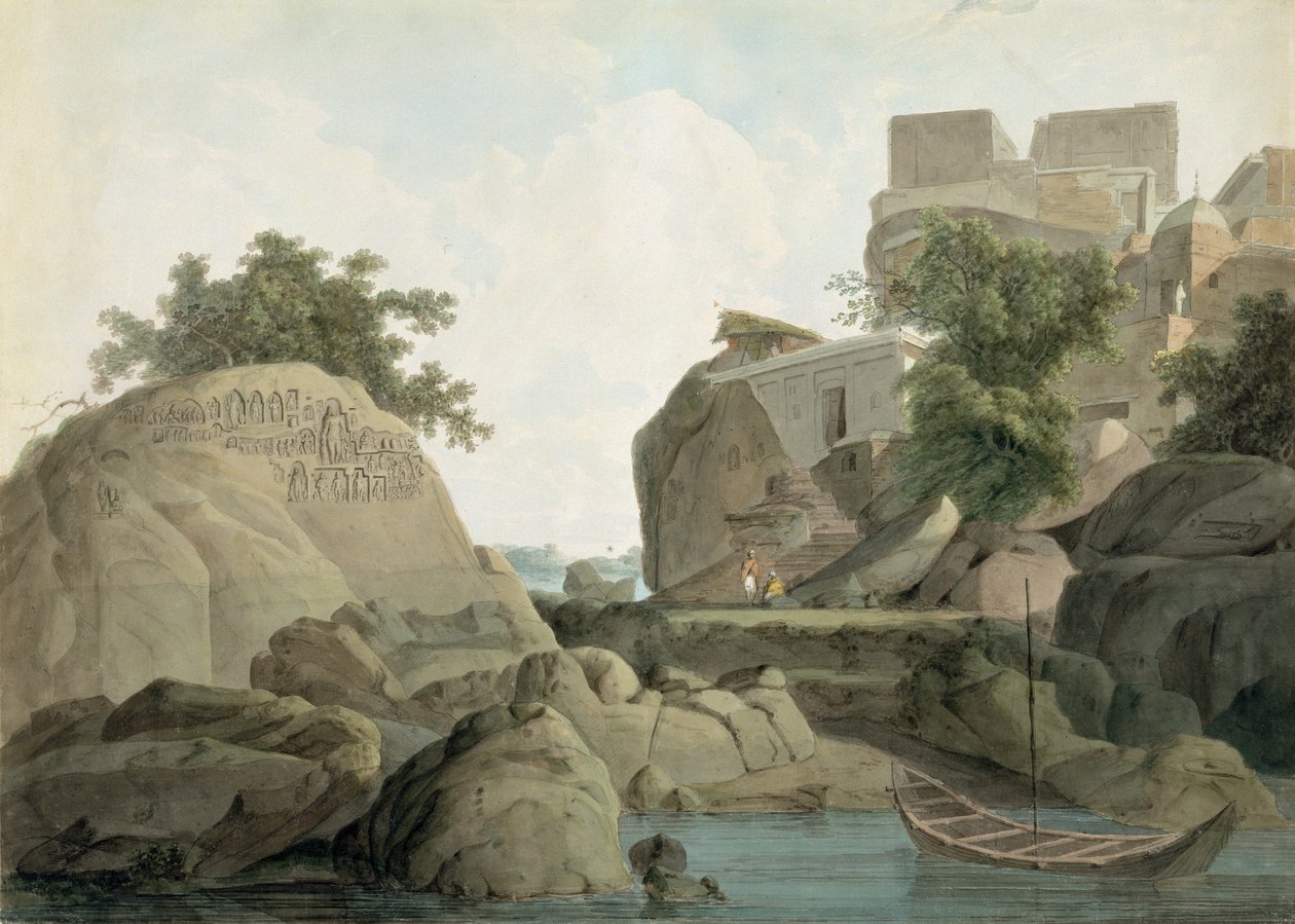 Roccia del Fakir a Sultanganj, sul fiume Gange, India, c.1790 da Thomas und William Daniell