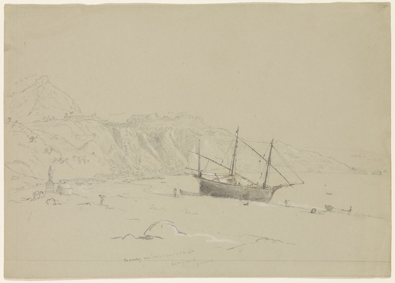 Barca su una Spiaggia vicino a Taormina, Sicilia, 1842 da Thomas Cole