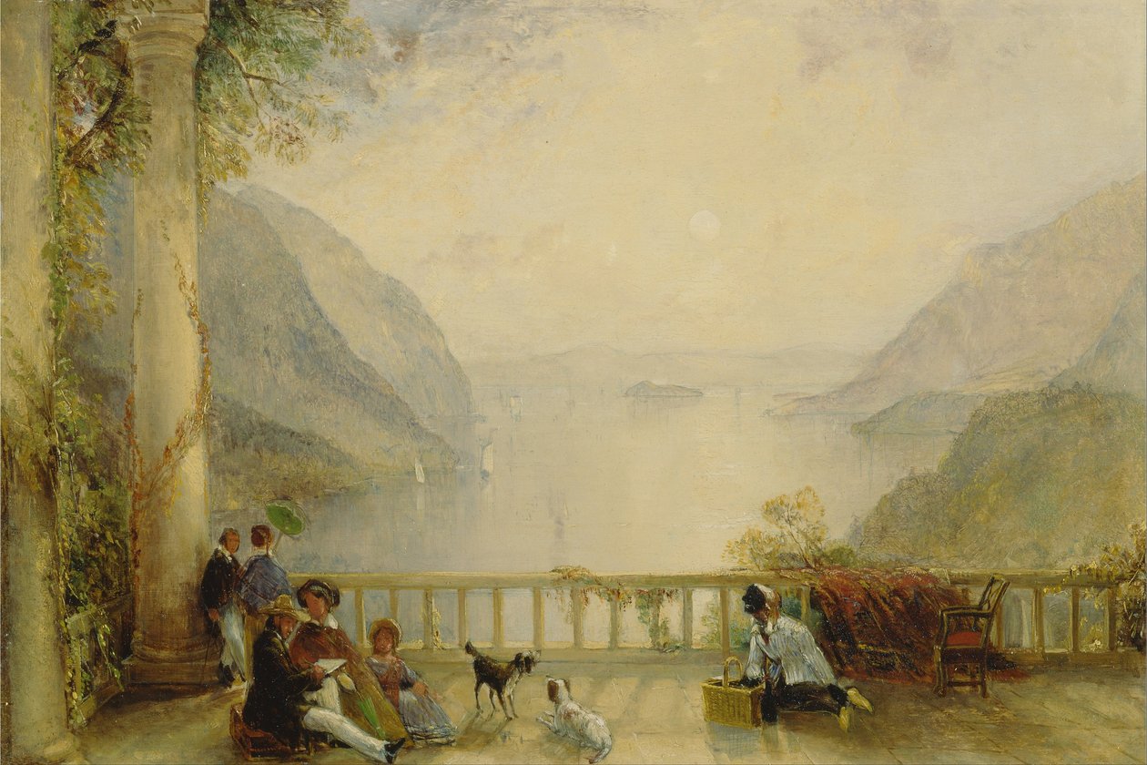 Figure su un balcone, probabilmente a Westpoint da Thomas Creswick