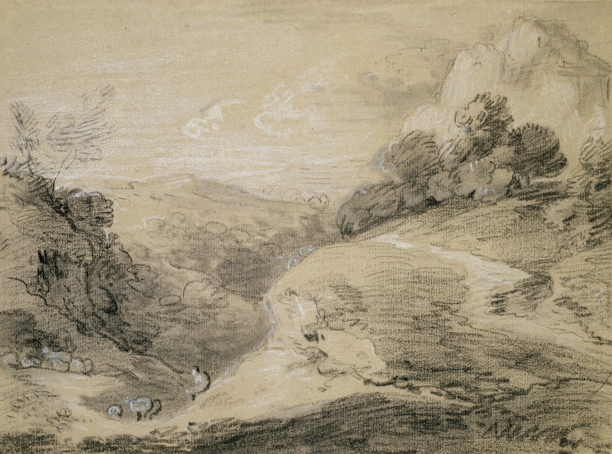 Un paesaggio collinare con pastore e pecore da Thomas Gainsborough