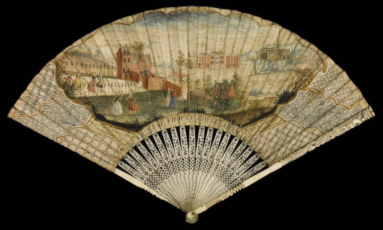 Ventaglio decorato con la vista sud-est del pozzo di Cheltenham, 1740 da Thomas Robins
