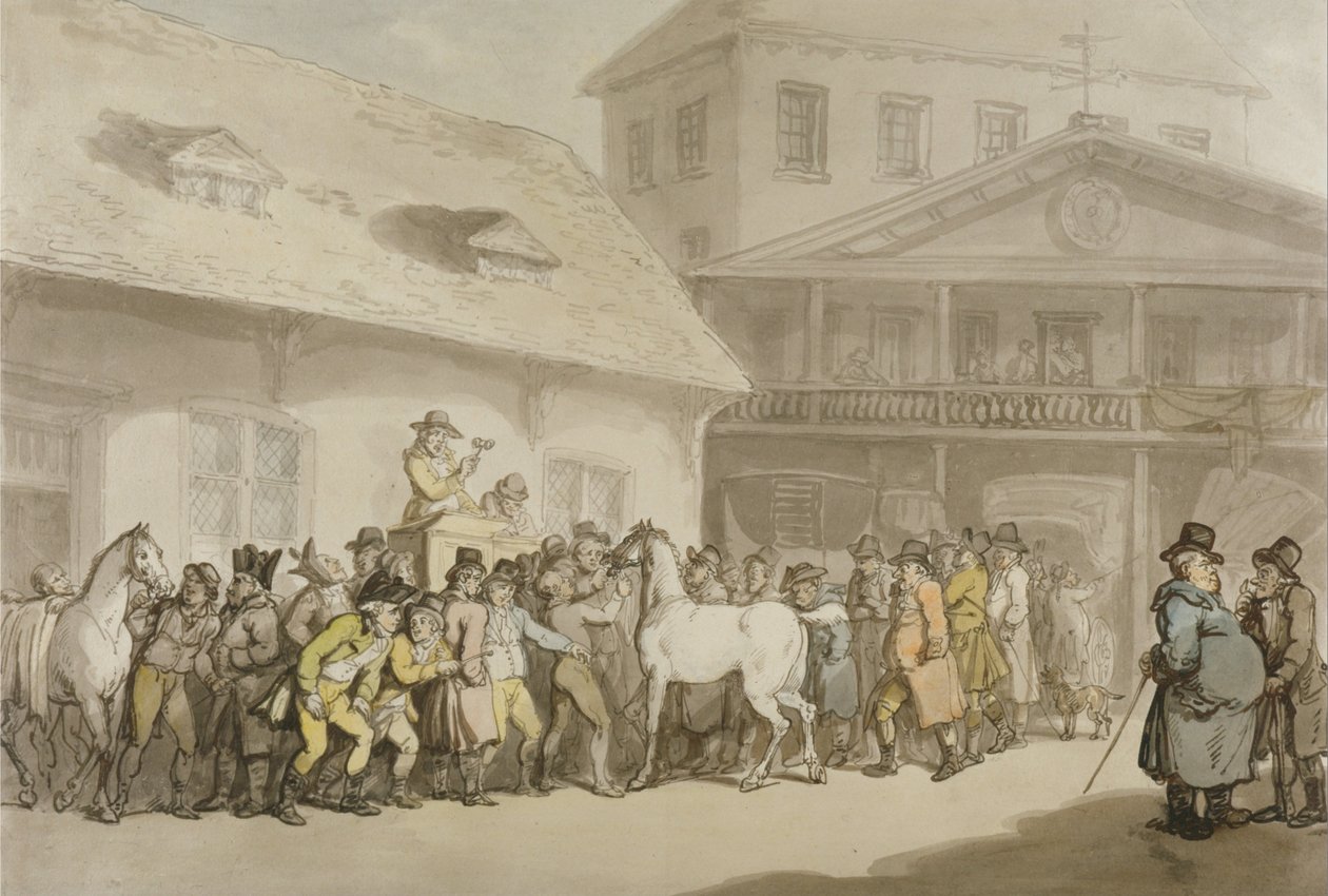 Vendita di cavalli nel deposito di Hopkins, Barbican da Thomas Rowlandson