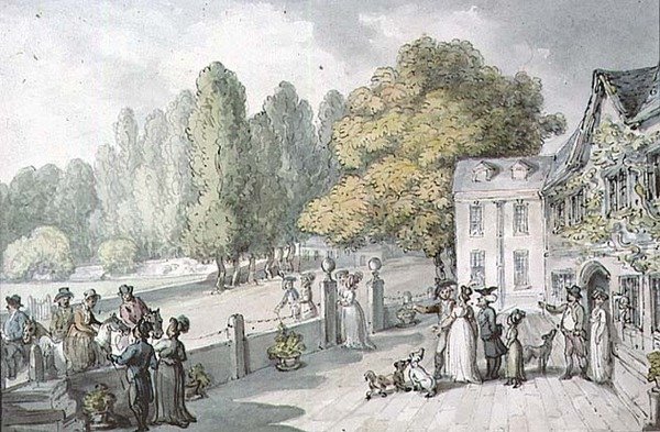 Una casa con figure, precedentemente conosciuta come The Green, Richmond da Thomas Rowlandson