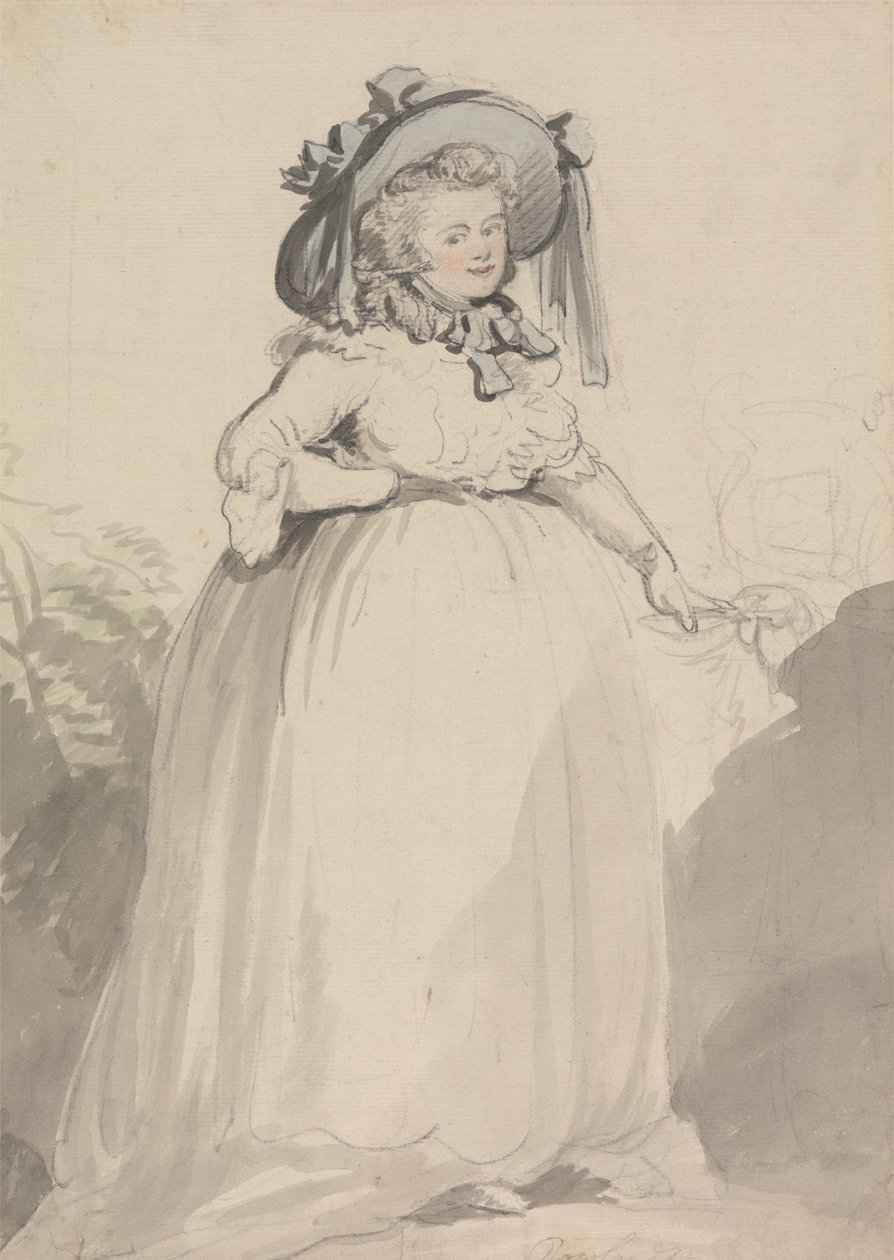Una Signora in Abito Bianco, con un Cappello Blu da Thomas Rowlandson