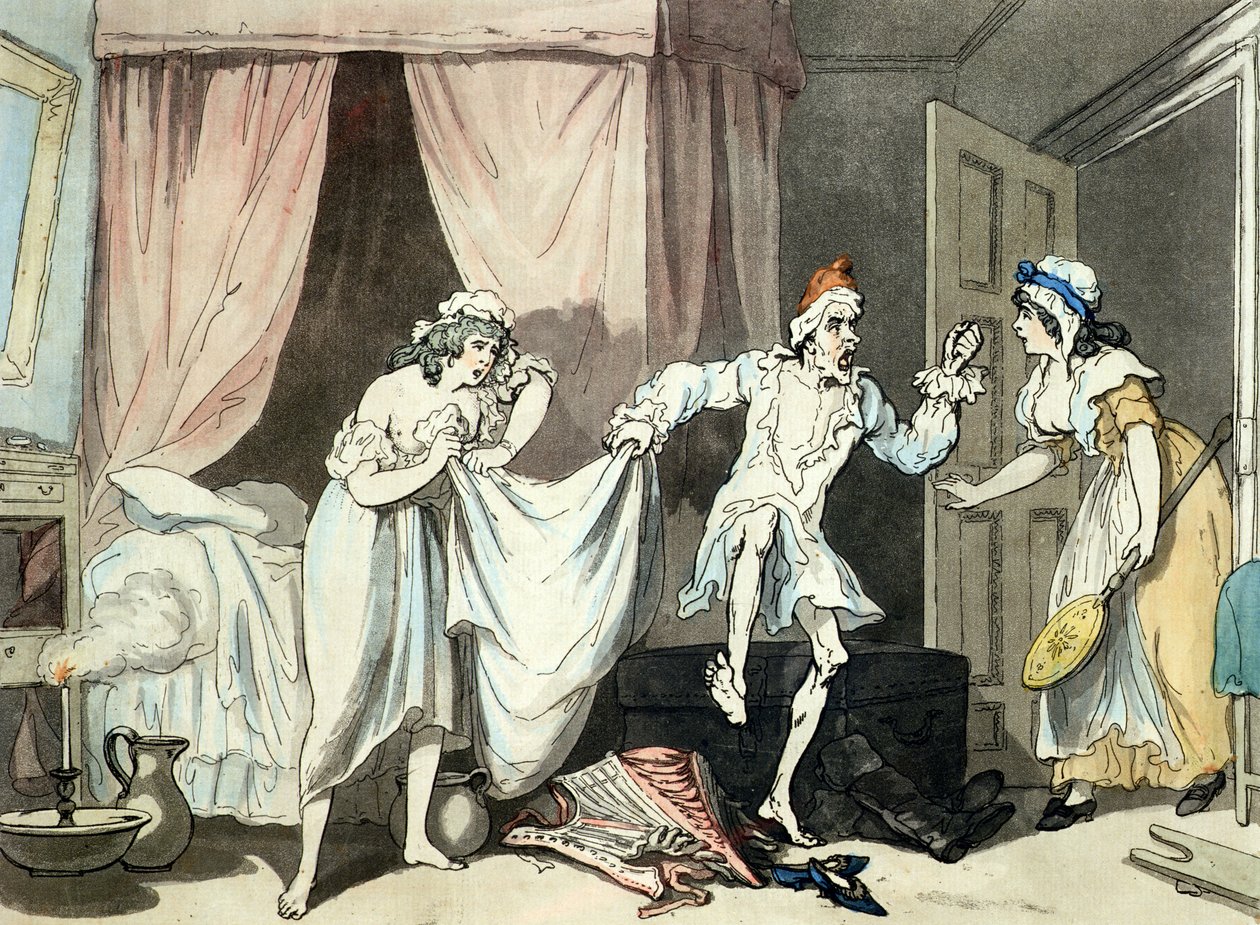 Lenzuola umide, acquaforte colorata da Thomas Malton, pub. 1791 da Thomas Rowlandson