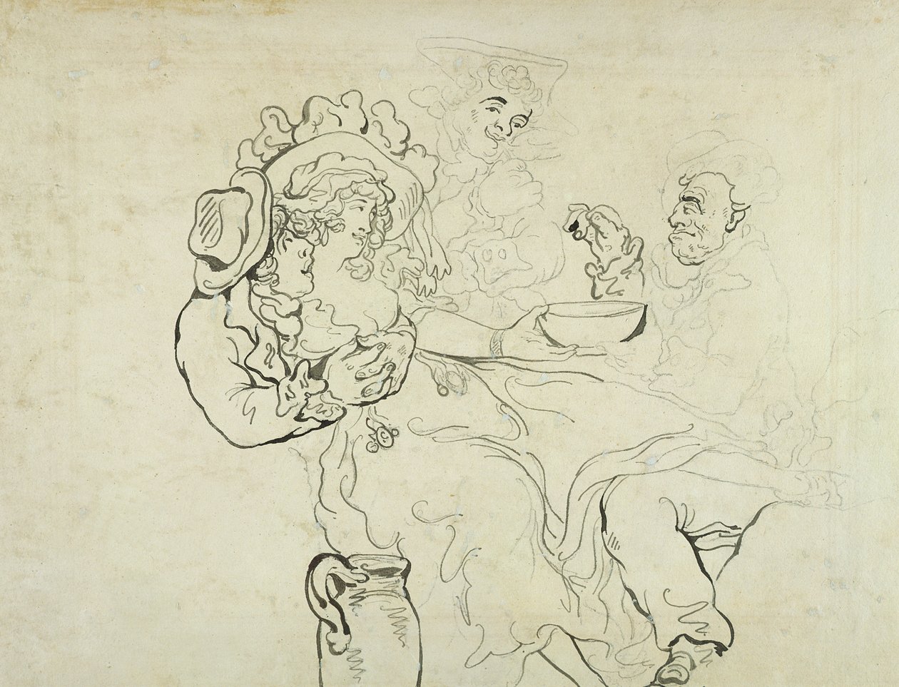 Tre uomini e una donna che bevono da Thomas Rowlandson