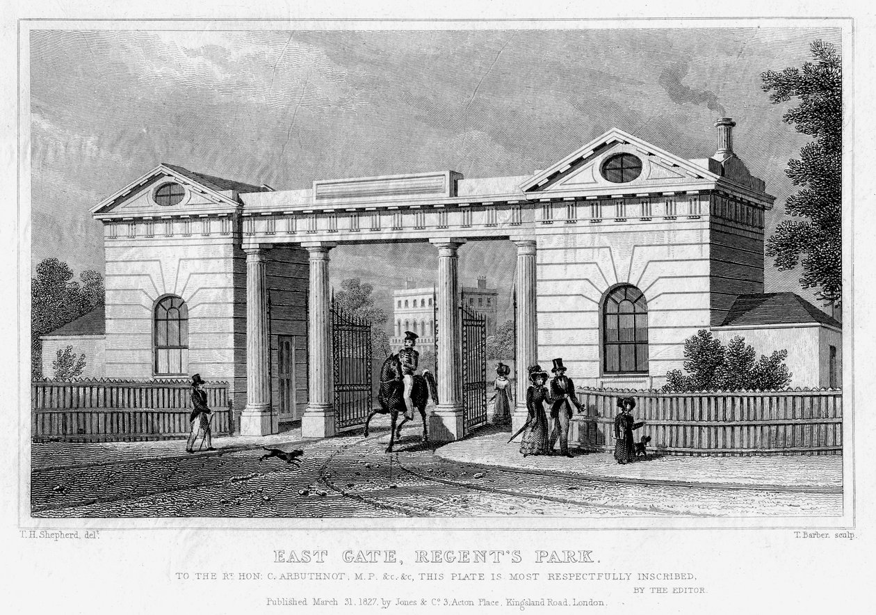 East Gate, Regents Park, Londra, 1827 da Thomas Barber