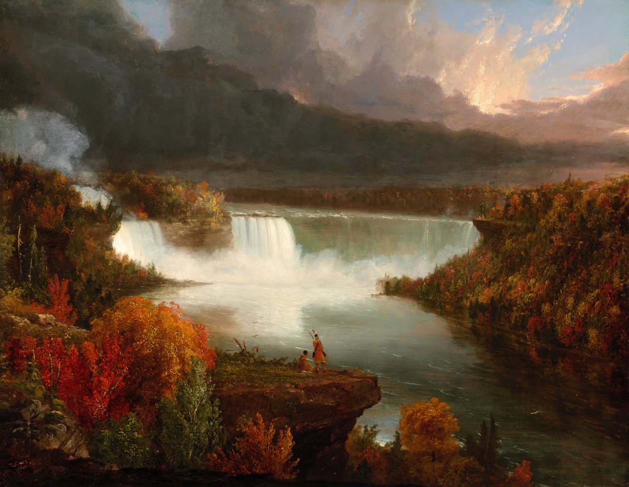 Vista lontana delle cascate del Niagara da Thomas Cole