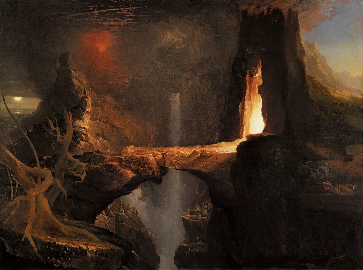 Espulsione. Luna e luce del fuoco da Thomas Cole
