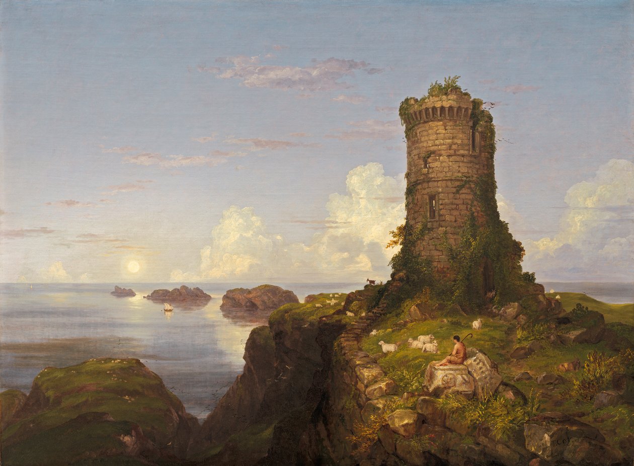 Scena Costiera Italiana con Torre in Rovina da Thomas Cole