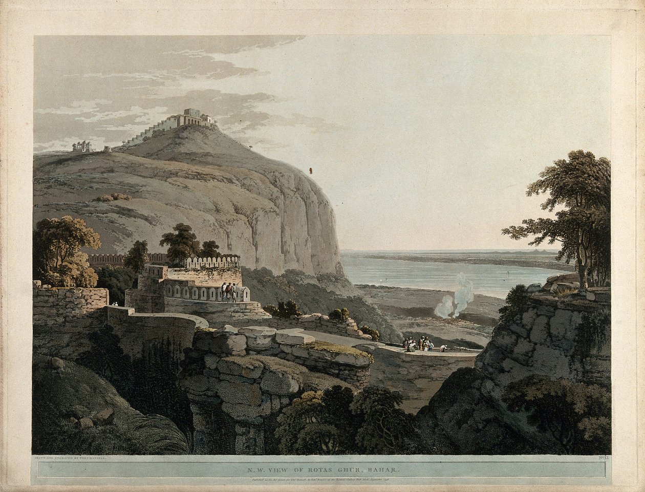 Vista da nord-ovest di Rotas Ghur, Bahar da Thomas Daniell