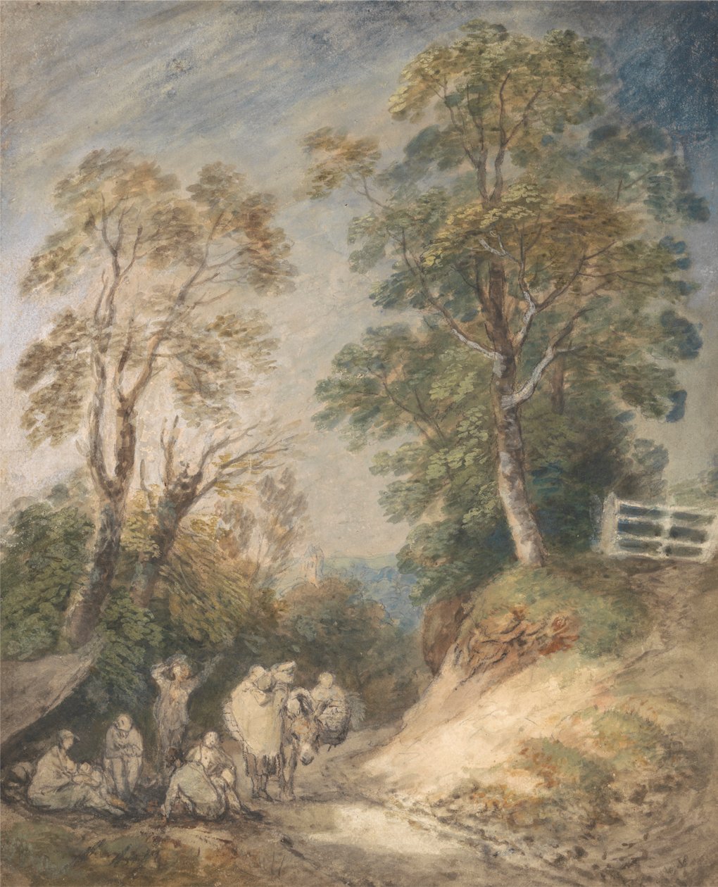 Strada di campagna con zingari che riposano da Thomas Gainsborough