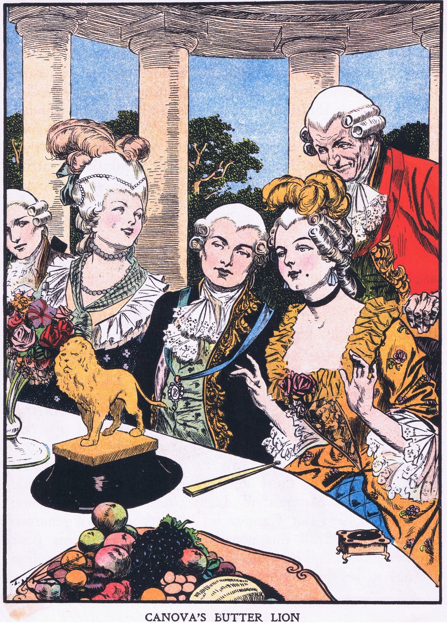 Il leone di burro di Canova (litografia a colori) da Thomas Heath Robinson