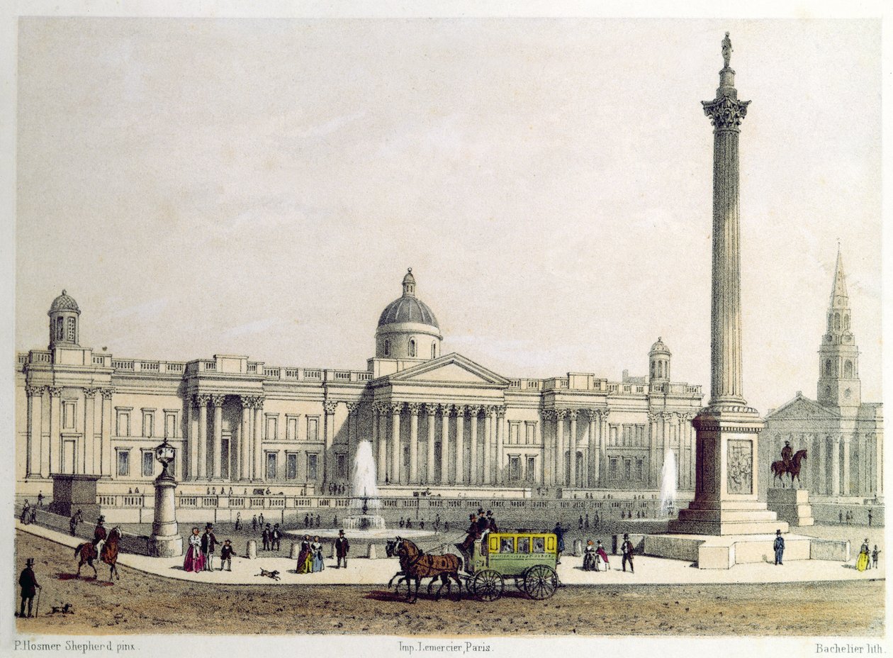 La National Gallery con la Colonna di Nelson da Thomas Hosmer Shepherd